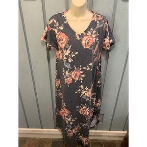 Ladies Blue Flowered Midi Dress Large Comfort